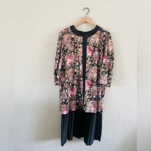 Vintage 80s Floral Drop Waist Dress with pleated Skirt